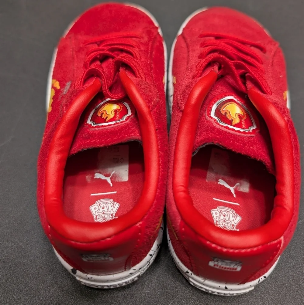 Puma High Risk Red AC INF Suede Paw‎ Patrol Flame Design Sneakers Kids Size 10C